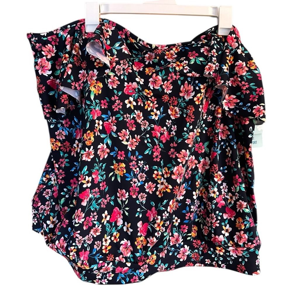 Penbrooke Ruffle Swim Tank Convertible Straps‎ Floral Size 22W New with tags